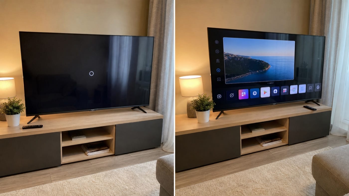 Зависший Smart TV до ремонта и рабочее меню после
